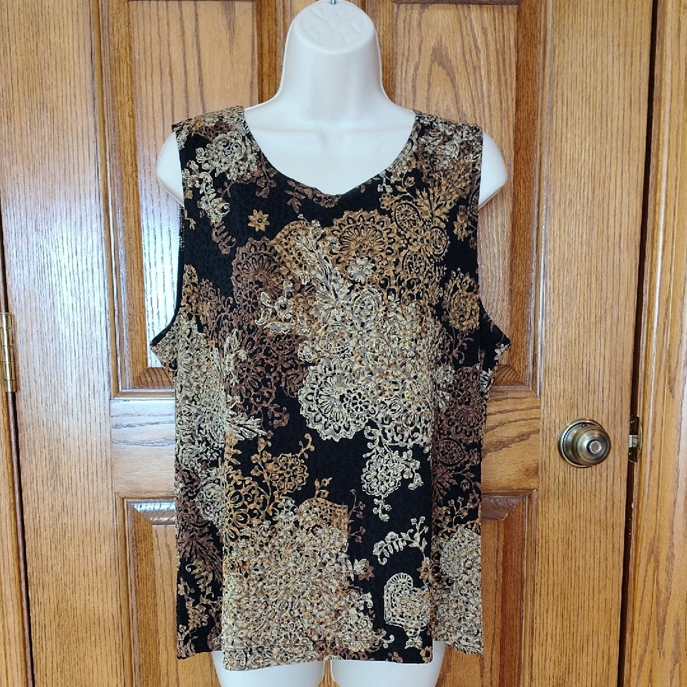 Elegant Black, Brown & Sparkly Gold Women's Sleeveless Top XL